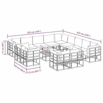 Tuinbankenset met kussen 14 pcs Zwart Aluminium