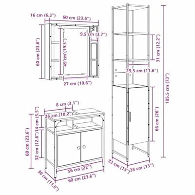 3-delige badkamermeubelset - zwart eiken