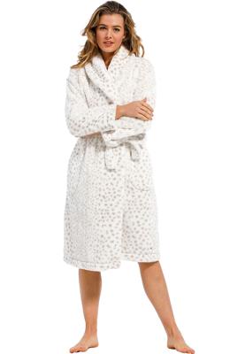 Witte damesbadjas stippenprint - zacht fleece-S (36-38)