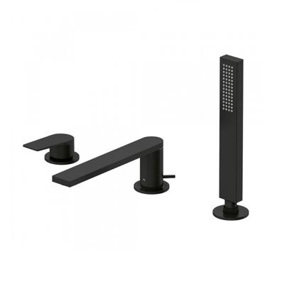 Badrandkraan Tres Project 1-Hendel Rechte Uitloop 18 cm met Omstel en Handdouche Mat Zwart Badrandkraan Tres Project 1-Hendel Rechte Uitloop 18 cm met Omstel en Handdouche Mat Zwart