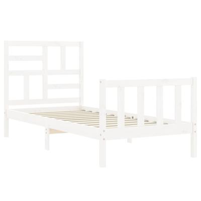 Bedframe met hoofdbord massief hout wit - thumbnail