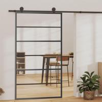 Schuifdeur met beslag 102x205 cm aluminium en ESG-glas - thumbnail