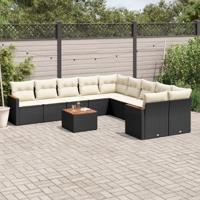 11-delige Loungeset met kussens poly rattan zwart - thumbnail
