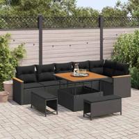 Tuinbankenset 9 pcs Zwart poly rattan - thumbnail