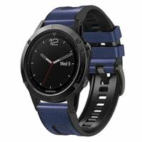 By Qubix - leer + siliconen bandje - Blauw - Compatible met Garmin Tactix 8-51mm - Compatible Garmin bandje - thumbnail
