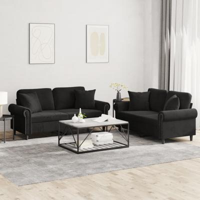 2-delige Loungeset met kussens fluweel zwart - thumbnail