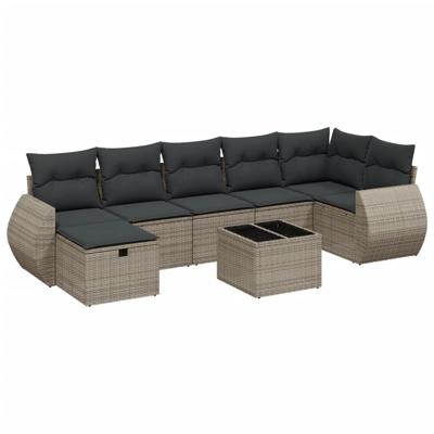 7-delige Loungeset met kussens poly rattan grijs