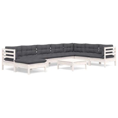 9-delige Loungeset met kussens massief grenenhout wit - thumbnail