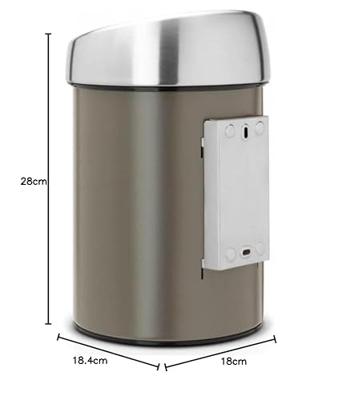 Brabantia Touch Bin Afvalemmer - wand - 3 liter - kunststof binnenemmer - matt steel fingerprint proof 378645