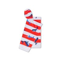 Swim Essentials Strandponcho Rood Wit Walvis 65 x 65 cm - thumbnail