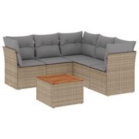6-delige Loungeset met kussens poly rattan gemengd beige - thumbnail