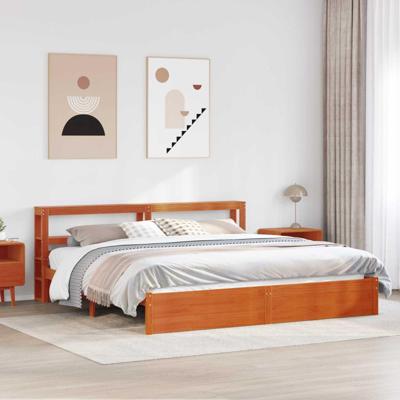 Bedframe met hoofdeinde 2 pcs Wasbruin Massief Vurenhout