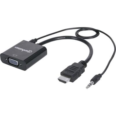 Manhattan 151559 HDMI / Jackplug / VGA Adapter [1x HDMI-stekker - 1x VGA-bus, Jackplug female 3,5 mm] Zwart 0.26 m