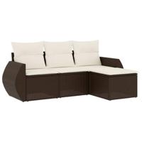 4-delige Loungeset met kussens poly rattan bruin - thumbnail