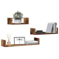 Wandschappen 3 st bewerkt hout oud houtkleurig - thumbnail