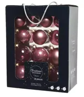 Decoris kerstballen glas 5-6-7cm Velours roze 26st - thumbnail