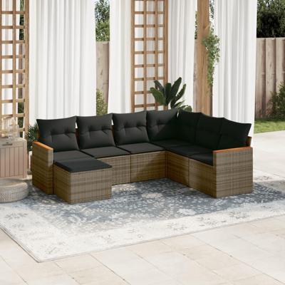 7-delige Loungeset met kussens poly rattan grijs