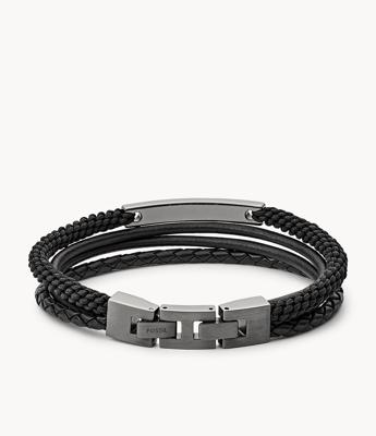 Fossil JF03185793 Armband Vintage Casual staal-leder gunmetal-zwart 18-19,5 cm