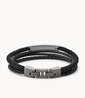 Fossil JF03185793 Armband Vintage Casual staal-leder gunmetal-zwart 18-19,5 cm - thumbnail