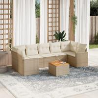 8-delige Loungeset met kussens poly rattan beige - thumbnail