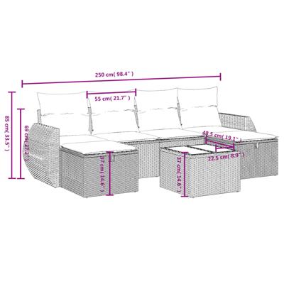 6-delige Loungeset met kussens poly rattan zwart - thumbnail