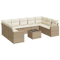 10-delige Loungeset met kussens poly rattan beige - thumbnail