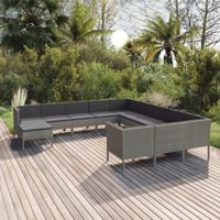 12-delige Loungeset met kussens poly rattan grijs - thumbnail
