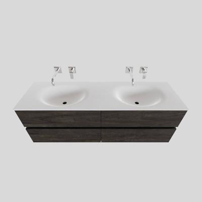 Badkamermeubel Solid Surface BWS Stockholm 150x46 cm Dubbel Wood Dark Brown 4 Laden (0 kraangaten)