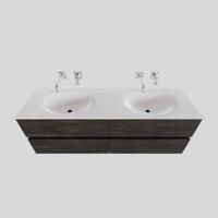 Badkamermeubel Solid Surface BWS Stockholm 150x46 cm Dubbel Wood Dark Brown 4 Laden (0 kraangaten) - thumbnail