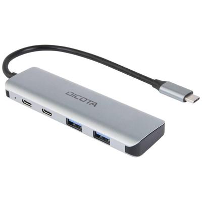 Dicota Zubehör PC USB-C (USB 3.2 Gen 2) multiport hub 4 poorten Met aluminium behuizing, Met USB-C stekker Zilver Dicota Zubehör PC USB-C (USB 3.2 Gen 2) multiport hub 4 poorten Met aluminium behuizing, Met USB-C stekker Zilver