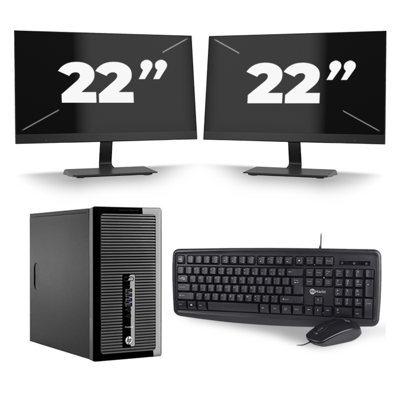 HP ProDesk 400 G2 Micro Tower - Intel Core i7-4e Generatie - 16GB RAM - 256GB SSD - Windows 10 + 2x 22 inch Monitor