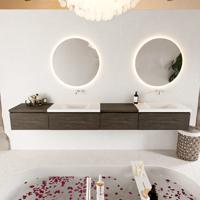 MONDIAZ BUKLA 280cm badmeubel met module 60 rechts kleur Dark Brown met 4 lades. Wastafel CLOUD dubbel 0 kraangaten kleur Talc. - thumbnail