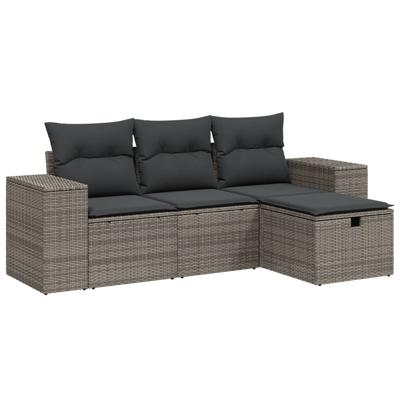 4-delige Loungeset met kussens poly rattan grijs - thumbnail