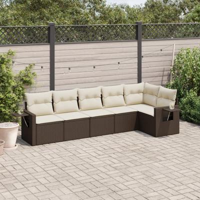7-delige Loungeset met kussens poly rattan bruin