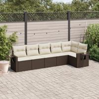 7-delige Loungeset met kussens poly rattan bruin - thumbnail