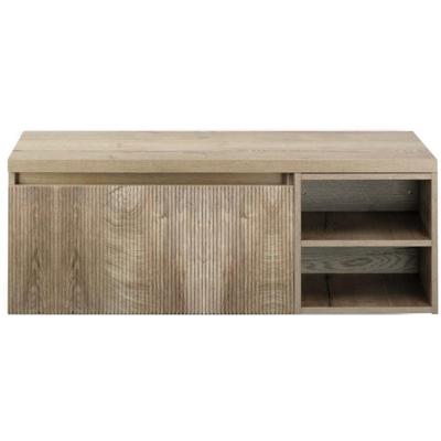 Frozen 3D Badmeubelset 120 cm - Greeplijst in Kleur - Wastafel Regaalkast met Bovenblad Grain Oak