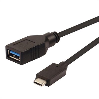 ROLINE USB 3.2 Gen 1 Type C kabel, C-A, M/F, OTG, zwart, zwart, 0,15 m