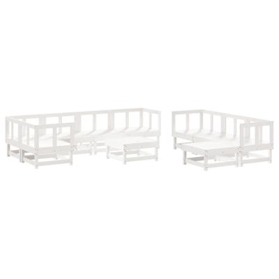 10-delige Loungeset met kussens massief hout wit - thumbnail