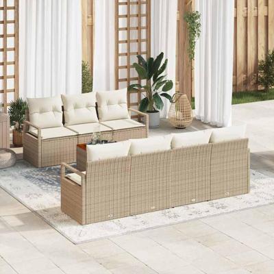 Tuinbankenset met kussen 8 pcs Beige poly rattan