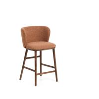 Kave Home Ciselia barkruk H65 dik chenille Terra poot donker hout - thumbnail