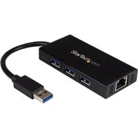 StarTech.com 3-poorts draagbare USB 3.0-hub plus Gigabit Ethernet - aluminium met geintegreerde kabel - thumbnail