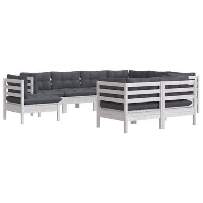 9-delige Loungeset met kussens massief grenenhout wit - thumbnail