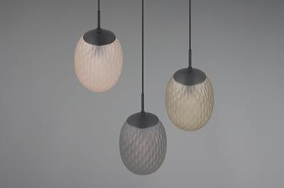 Trio 3-lichts hanglampFacette met geribbeld gekleurd glas - 364230317
