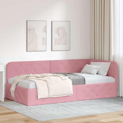 Hoekbedframe met hoofdeinde Roze 90 x 190 cm Fluweel