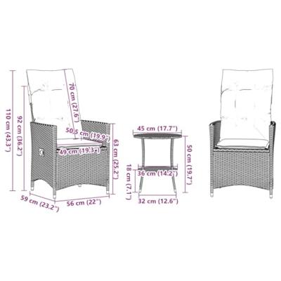 3-delige Bistroset met kussens poly rattan zwart 3-delige Bistroset met kussens poly rattan zwart
