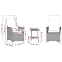 3-delige Bistroset met kussens poly rattan zwart - thumbnail