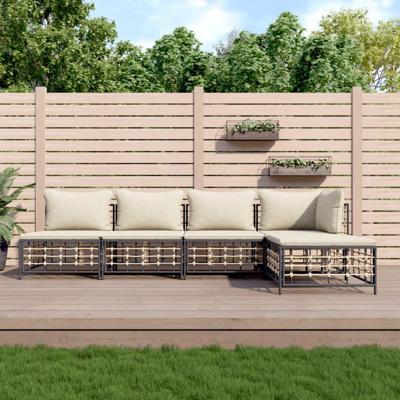 5-delige Loungeset met kussens poly rattan antracietkleurig