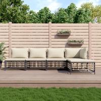 5-delige Loungeset met kussens poly rattan antracietkleurig - thumbnail