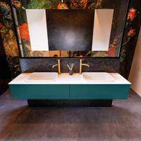 Badkamermeubelset Mondiaz Erin 200 cm met 2 Lades met RIDGE Wastafel Dubbel Talc met 2 kraangaten Greeploos Mat Smag - thumbnail