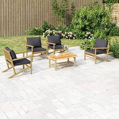 5-delige Loungeset met kussens bamboe donkergrijs